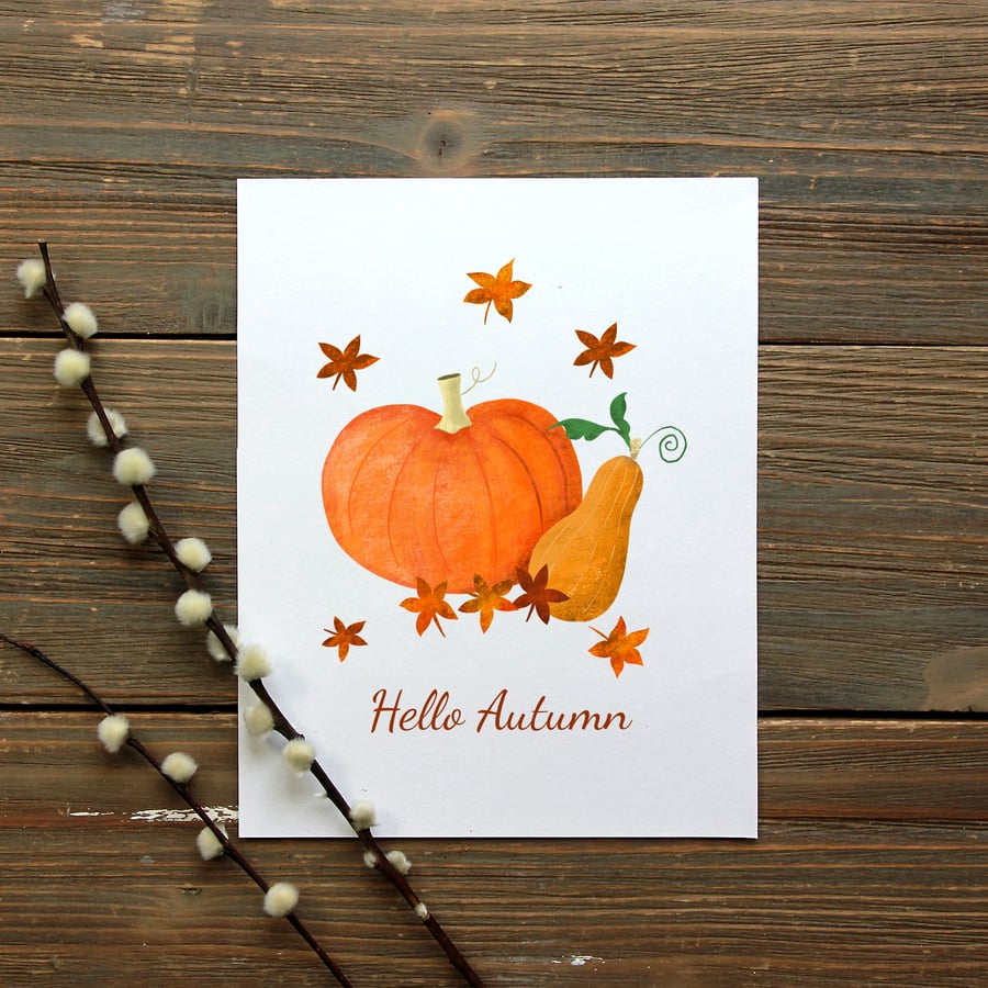 Hello Autumn Pumpkin Art Print