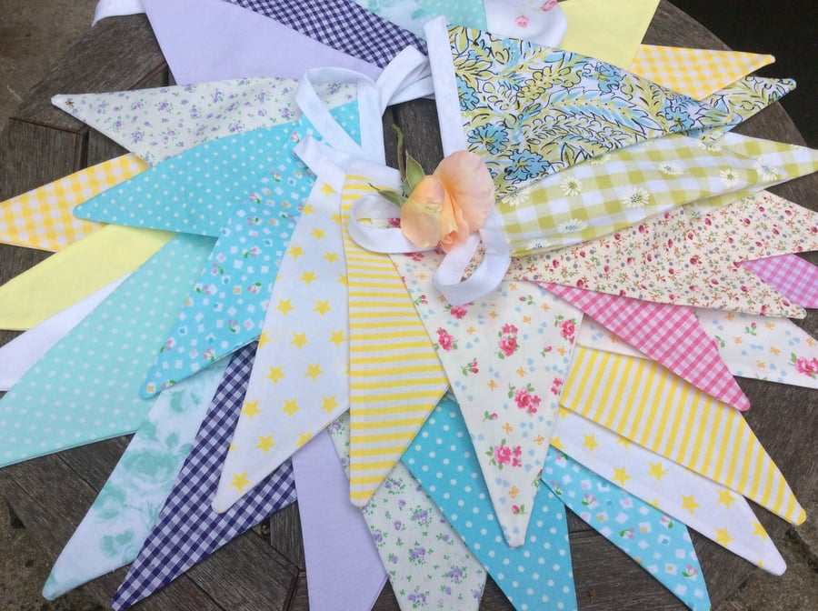 Pastel Long Bunting - 25ft bunting 35 flags, wedding bunting, party bunting