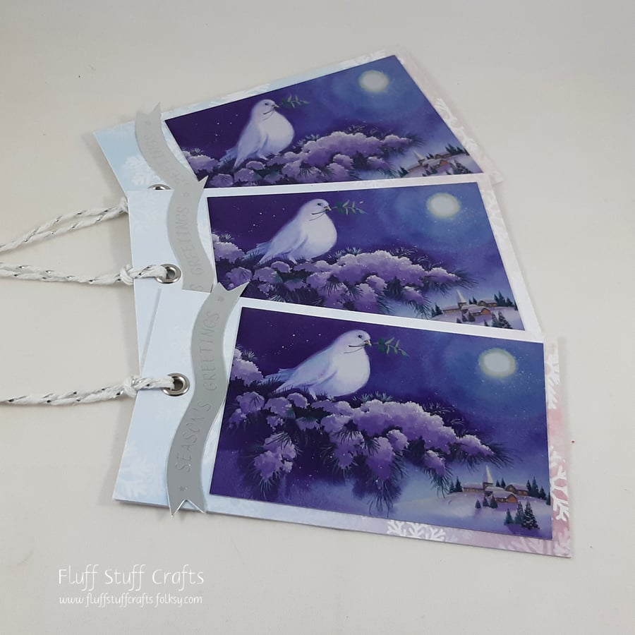 Pack of 3 handmade Christmas gift tags - the dove of peace