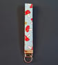 Handmade Mushroom Print Wristlet Keyring - Fabric Keyfob