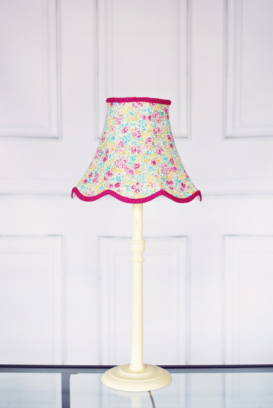 Pink, Green, Yellow, Blue Floral Traditional Lampshade Pink Vintage Look Lamp