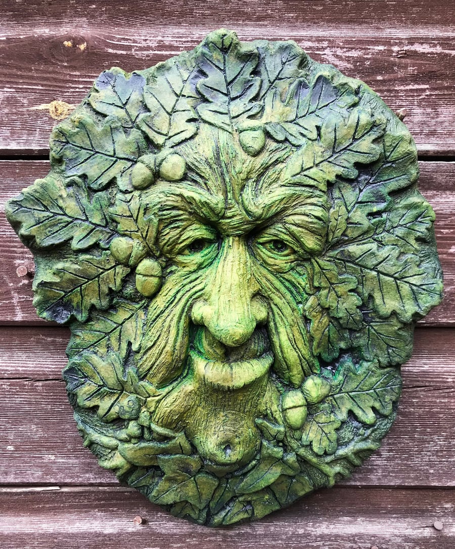 Oak King Green Man Plaque plus Free Pocket Green Man