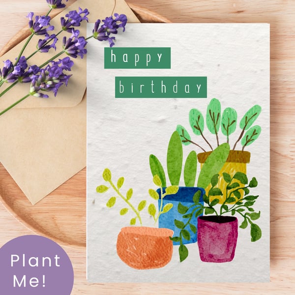 Plantable Potted Plant Greeting Card, Wildflower Seed Paper, Handmade Card