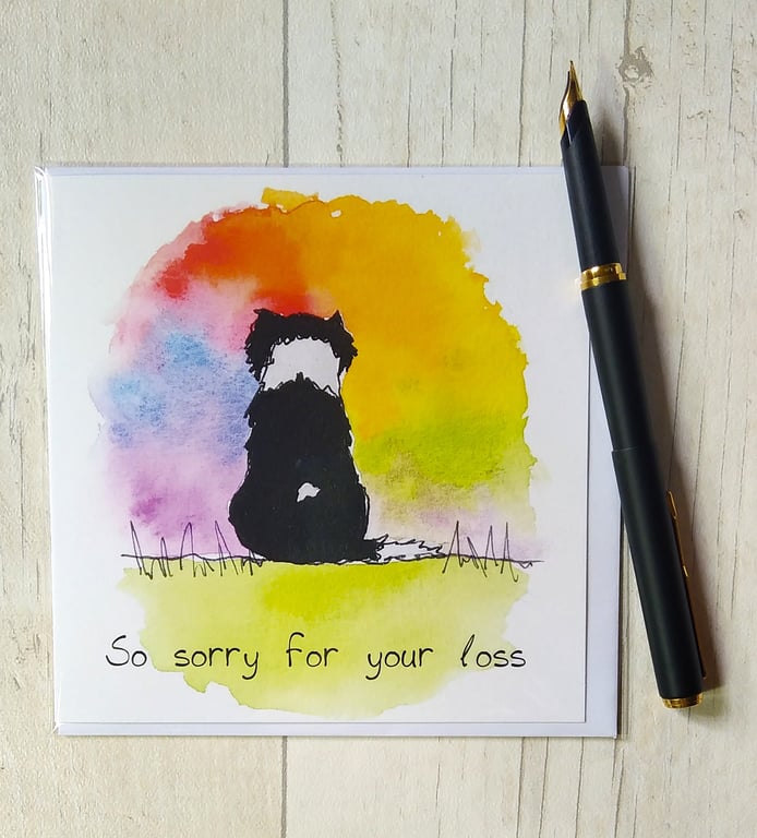 Border Collie sympathy card. Border Collie loss card, dog bereavement card.