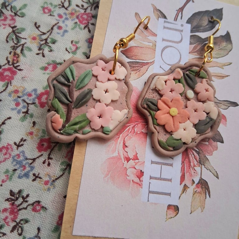 CLEARANCE! polymer clay earrings handmade- reduced-peach floral last one