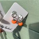 Orange Pumpkin dangles - silver huggies
