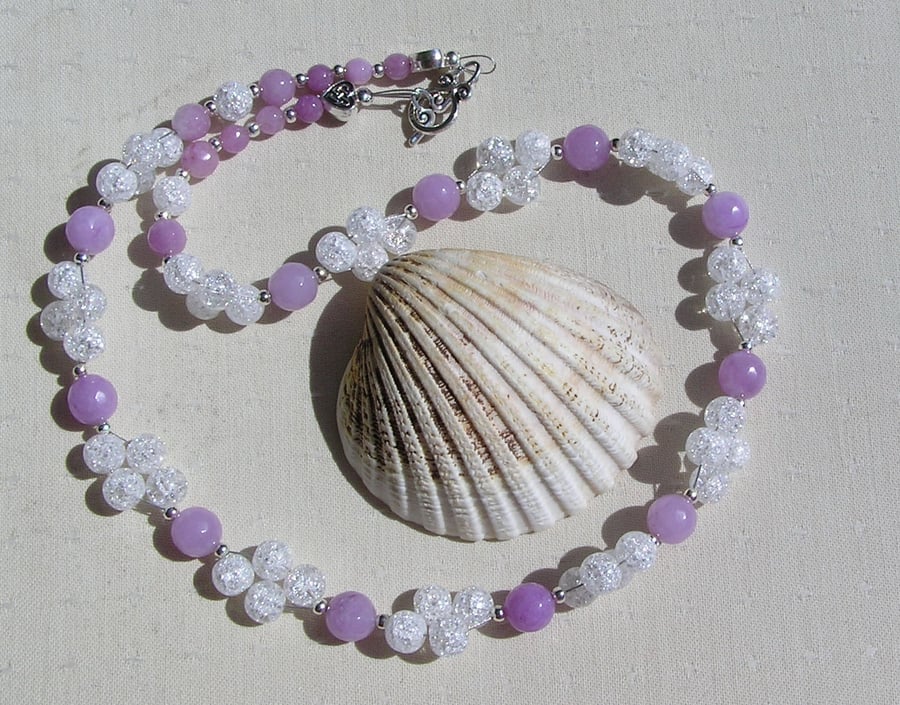 Lavender Amethyst & Clear Quartz Gemstone Necklace "Lavender Dazzle"