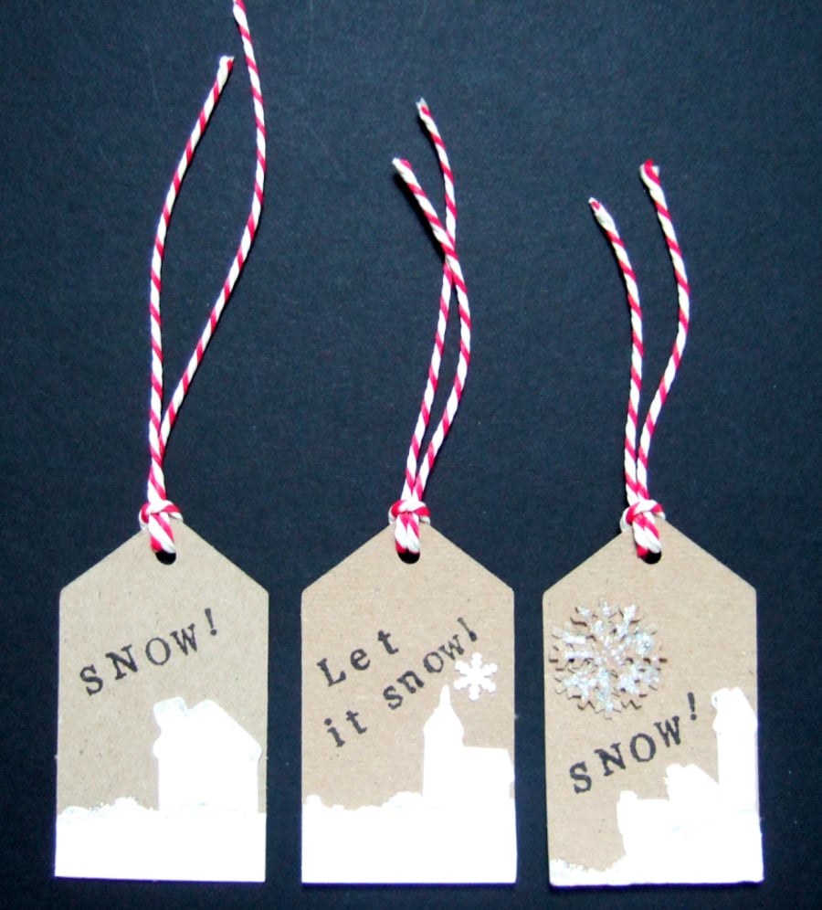 Christmas Gift Tags,'Snow Scenes' 3 pack, Xmas Handmade Tags 