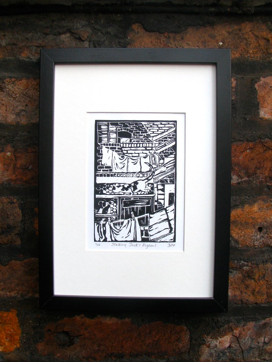 'Stalking Jack's Pigeons' Lino Print (Inspired by Coronation Street)