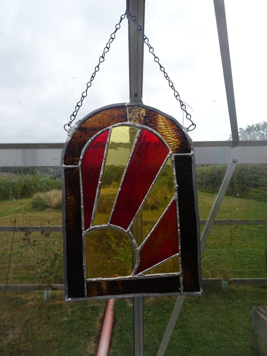 Stained Glass Suncatcher.  Gothic Style Arch Sun-Ray Design