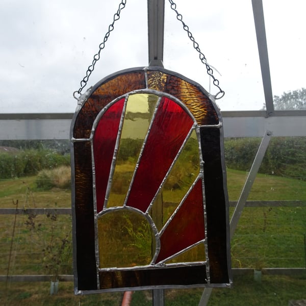 Stained Glass Suncatcher.  Gothic Style Arch Sun-Ray Design