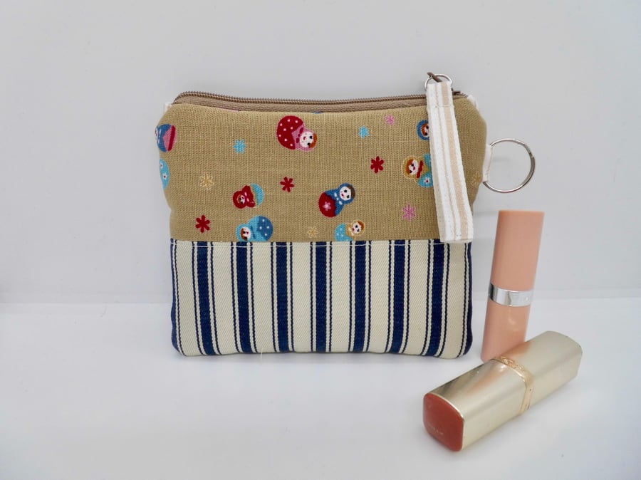Make up bag purse in Russian doll print fabric makeup