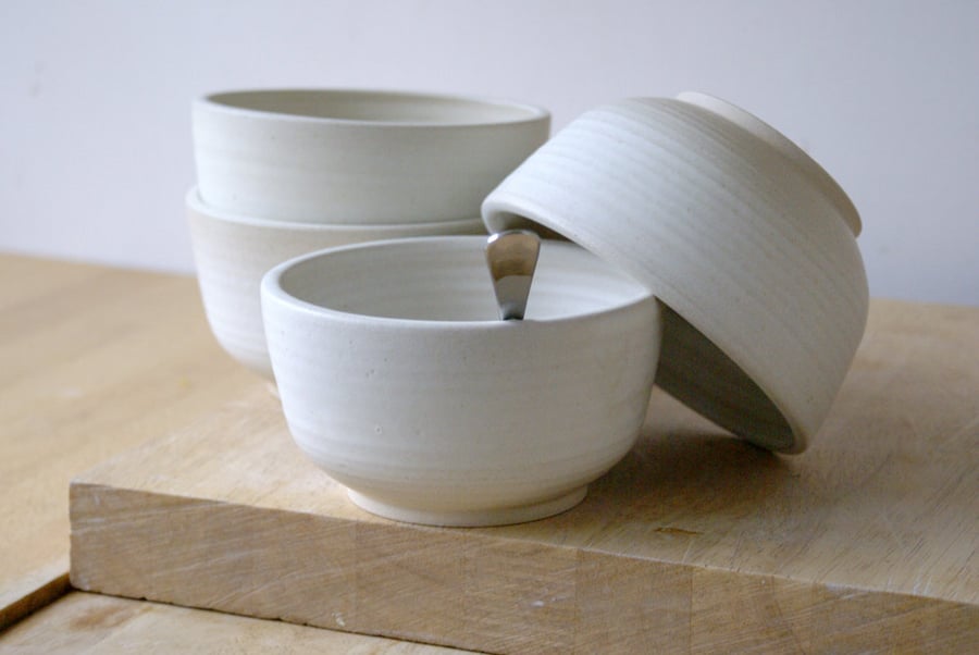 Made to order - Set of four small stoneware soup bowls choose your colour