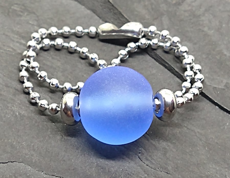 Orb collection Bracelet  - Blue Frosted sea glass