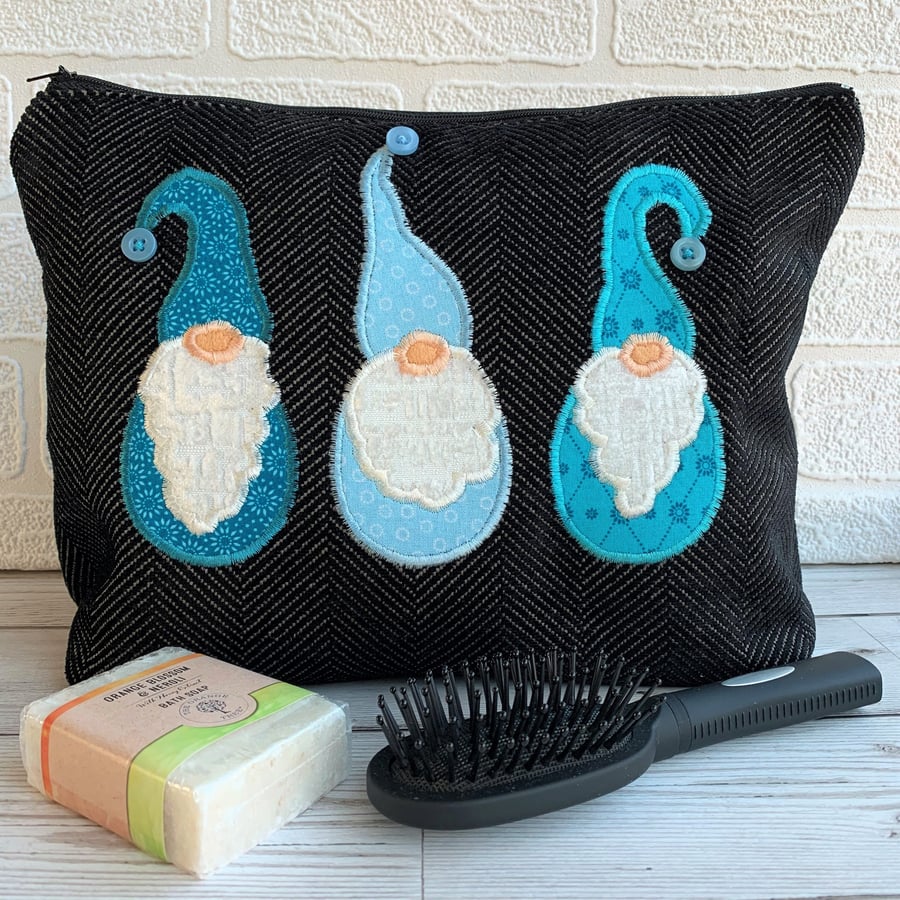 Scandi gnomes toiletry bag with turquoise Tomtes