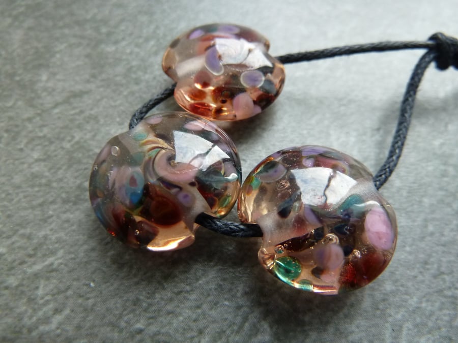 handmade lampwork glass beads, pink frit set