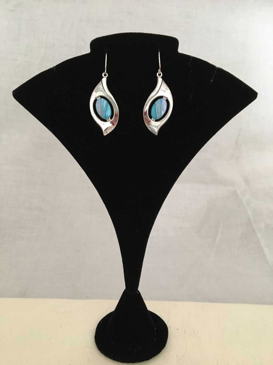 Leaf Drop Earrings with Azure Centres