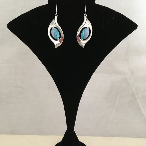 Leaf Drop Earrings with Azure Centres