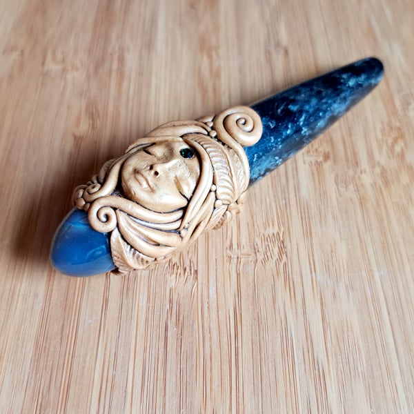 Astrophyllite, Grey Agate Crystal and Polymer Clay Goddess Wand