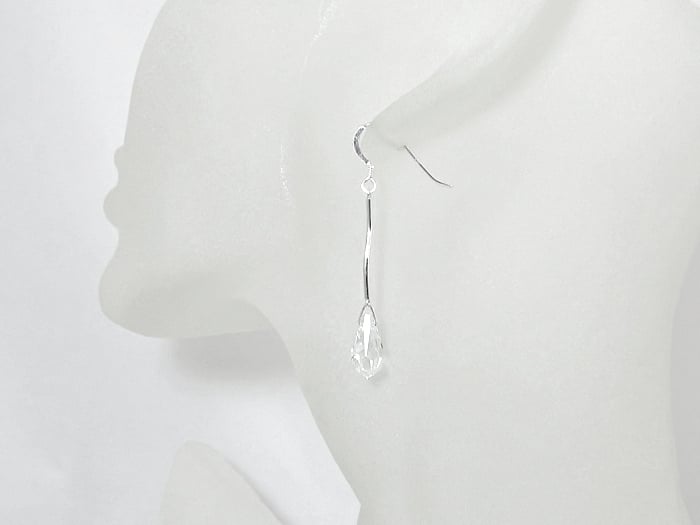 Clear Swarovski Crystals & Solid Sterling Silver Curved Bar Drop Earrings 