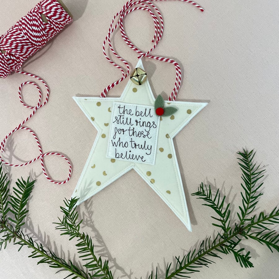 Believe Bell Embroidered Star Decoration