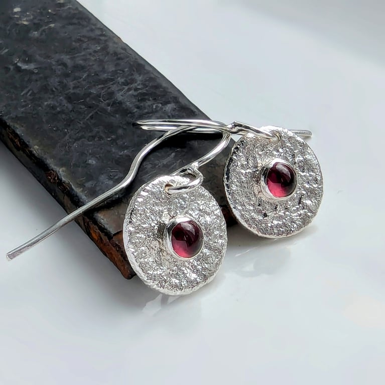 Garnet Disc DANGLE Earrings, Handmade Urban Jewellery