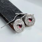 Garnet Disc DANGLE Earrings, Handmade Urban Jewellery