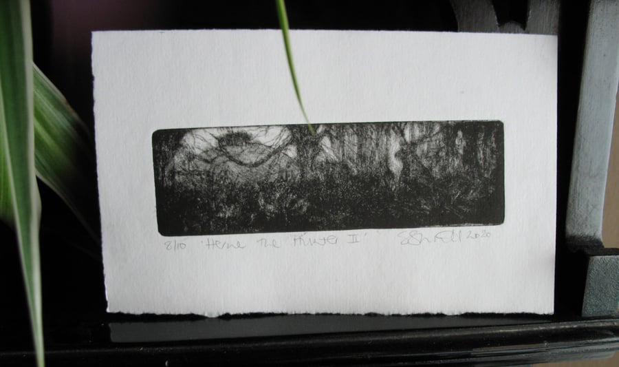 Moody drypoint etching 'Herne the Hunter II'