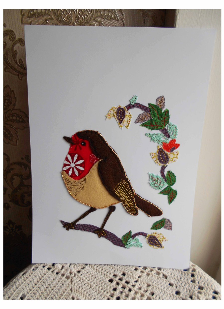 Mothers Day Gift One of a Kind Robin A4 Textile Wallart