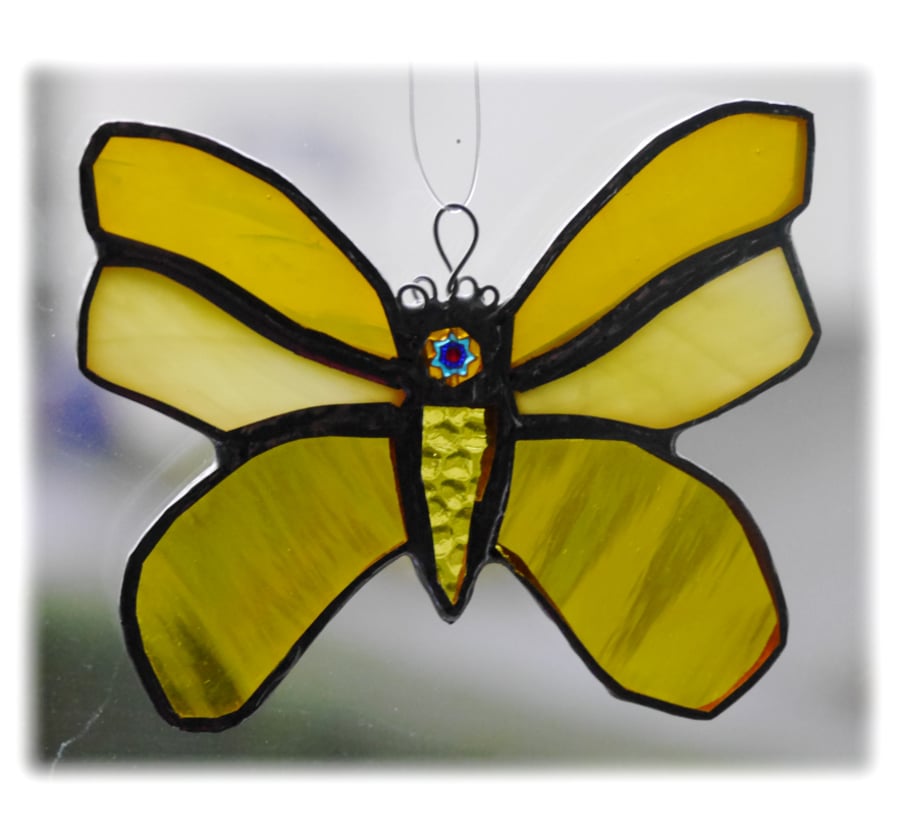 Butterfly Stained Glass Suncatcher Yellow 054