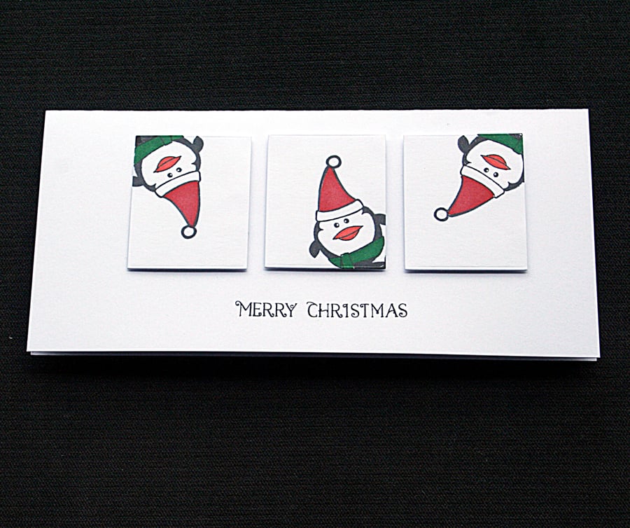 Topsy Turvy Penguins - Handcrafted Christmas Card - dr17-0041