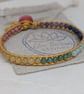 Pastel rainbow gemstone large bracelet with gold leather and pink button - Image 6