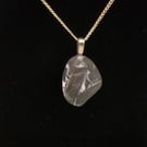 Marble Grey And White Beach Stone Pendant- 18 Inch Silver-Plated Chain Necklace