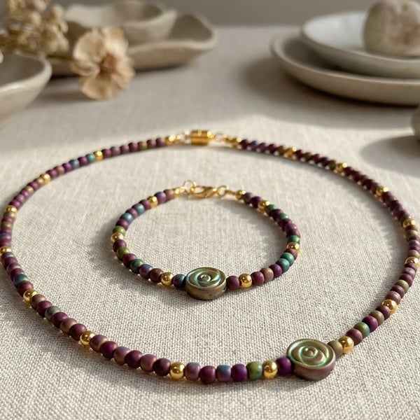 Dainty Hematite Necklace and Bracelet Jewellery Set