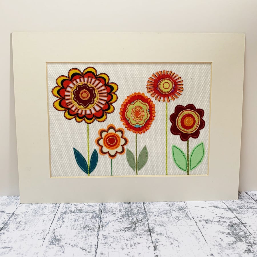 Applique Funky Flowers Unframed Original Art