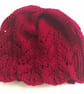 Beautiful Bundle Dark Magenta Aran Hand Knitted Hat and Mittens - Free Post - Image 2