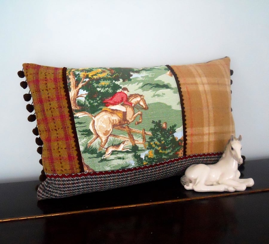 Horse Riding  Vintage Patchwork Cushion INCLUDES PAD