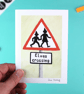 'Elves Crossing' Roadsign Christmas Card with envelope - Image 1