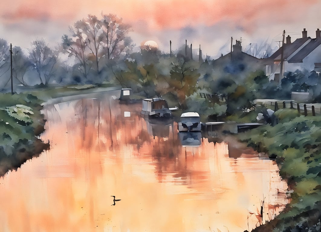 Print of Original Water Colour A4 Sunrise on The Fens 