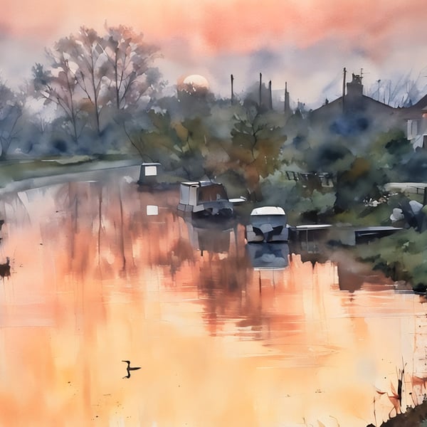 Print of Original Water Colour A4 Sunrise on The Fens 