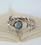 Aquamarine Silver Ring Adjustable Sterling Twist Milky Gemstone Bead - Image 1