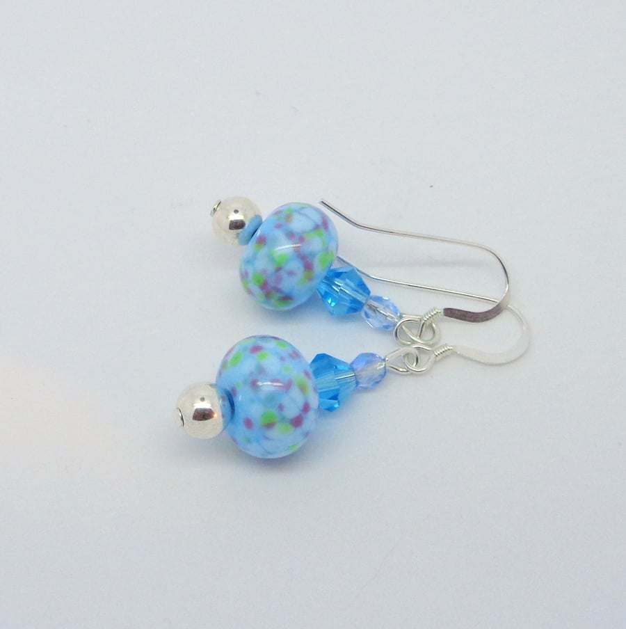 Turquoise glass bead & Swarovski crystal sterling silver earrings
