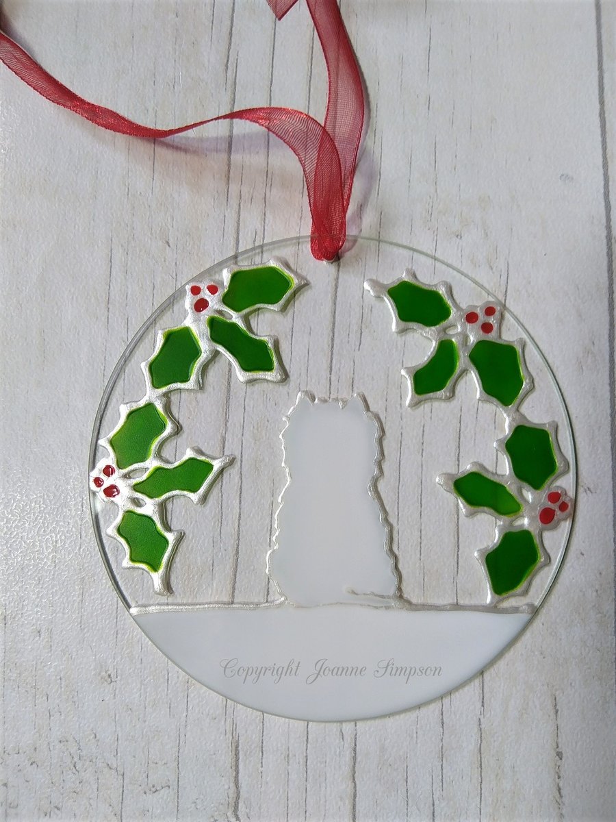 Westie Christmas sun catcher decoration. Hand painted Christmas decoration.