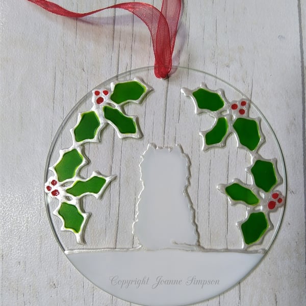 Westie Christmas sun catcher decoration. Hand painted Christmas decoration.