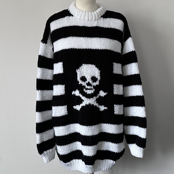 Hand Knitted Black and White Goth Dennis Sweater