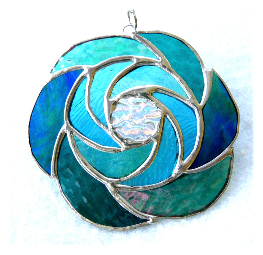 Ocean Curls Stained Glass Suncatcher 003 Turquoise Teal