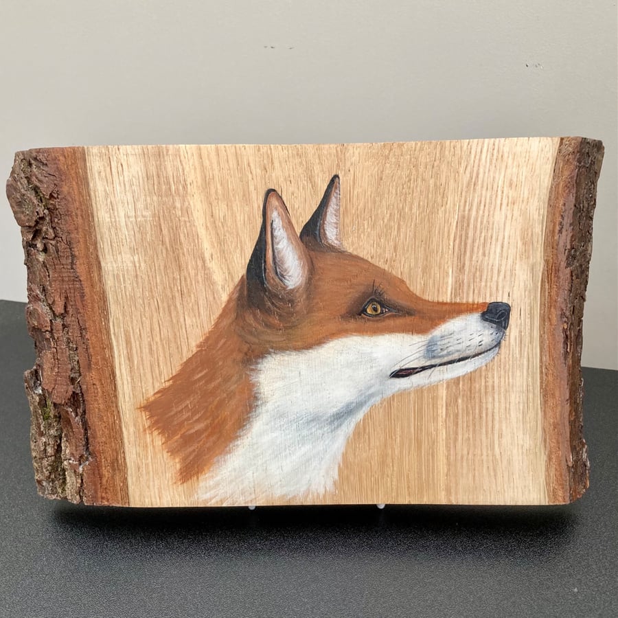 Fox original acrylic painting on Oak wood