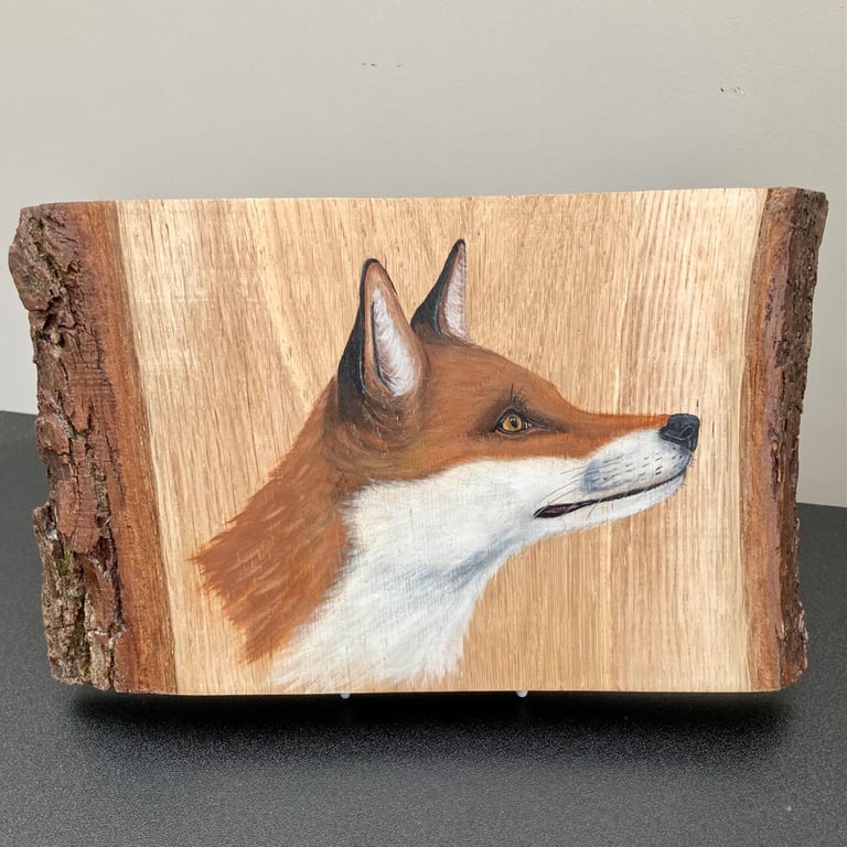 Fox original acrylic painting on Oak wood