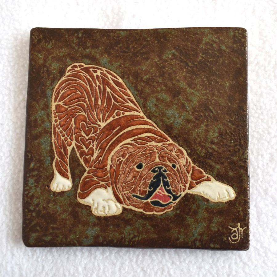 WP38 Wall plaque tile bulldog picture (Free UK postage)