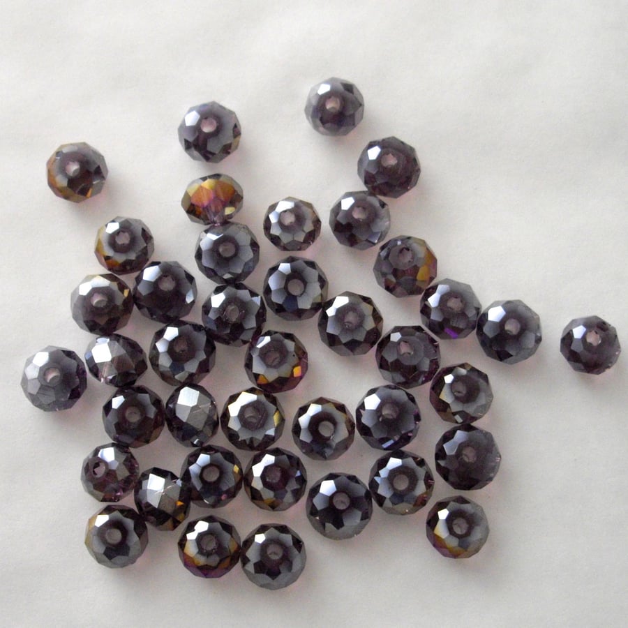 40 x Purple Metallic Faceted Crystal Rondelle Beads